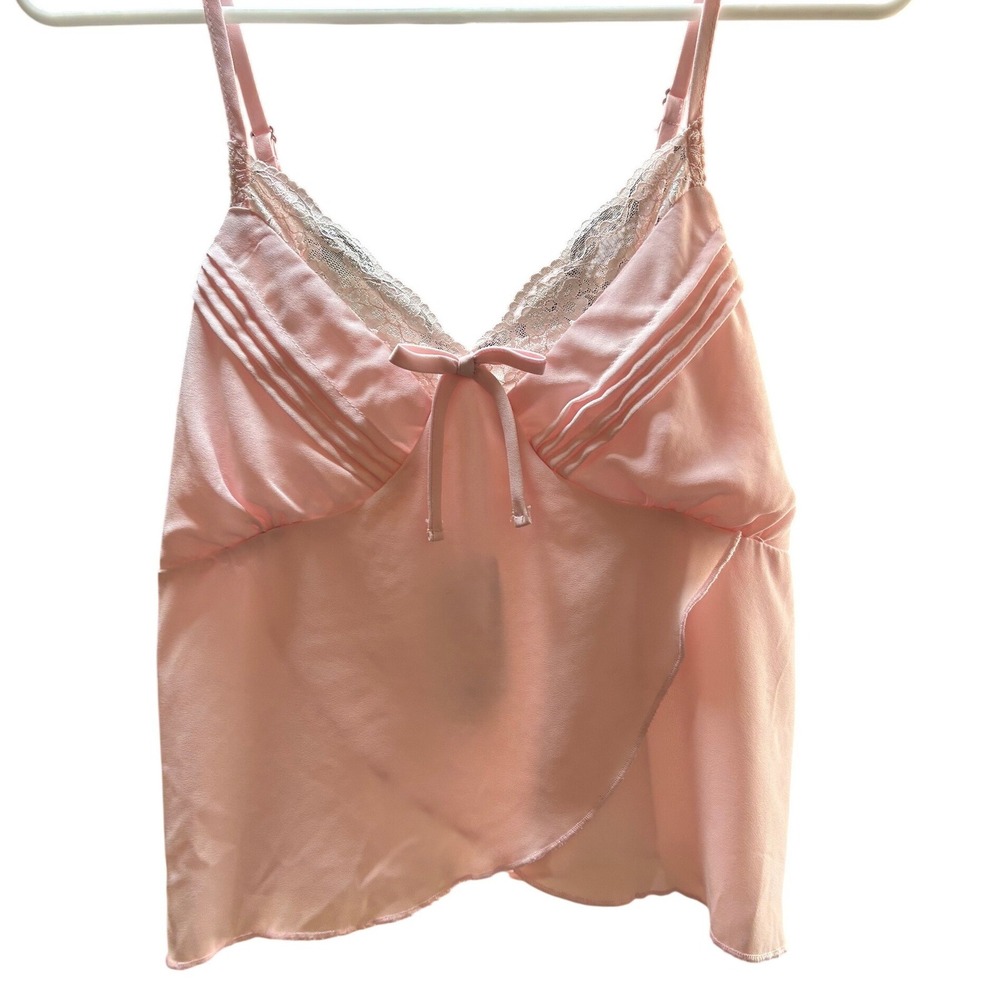 Selfie Leslie Pink Satin Lace Cami Top Womens S Tie Front Babydoll Coquette
